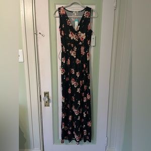 Nine Britton, Rosaline Knit Maxi Dress. Black Floral. Size XS.